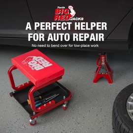Big RED 250lb Red Rolling Automotive Creeper Garage/Shop Seat: Padded Mechanic Stool with Tool Large Tray Suitable for garages, Repair Shops