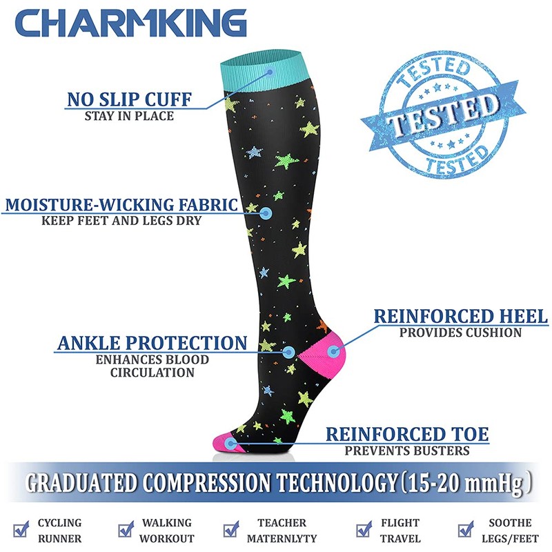 CHARMKING 6 Pairs-Compression Socks for Women & Men Circulation Best