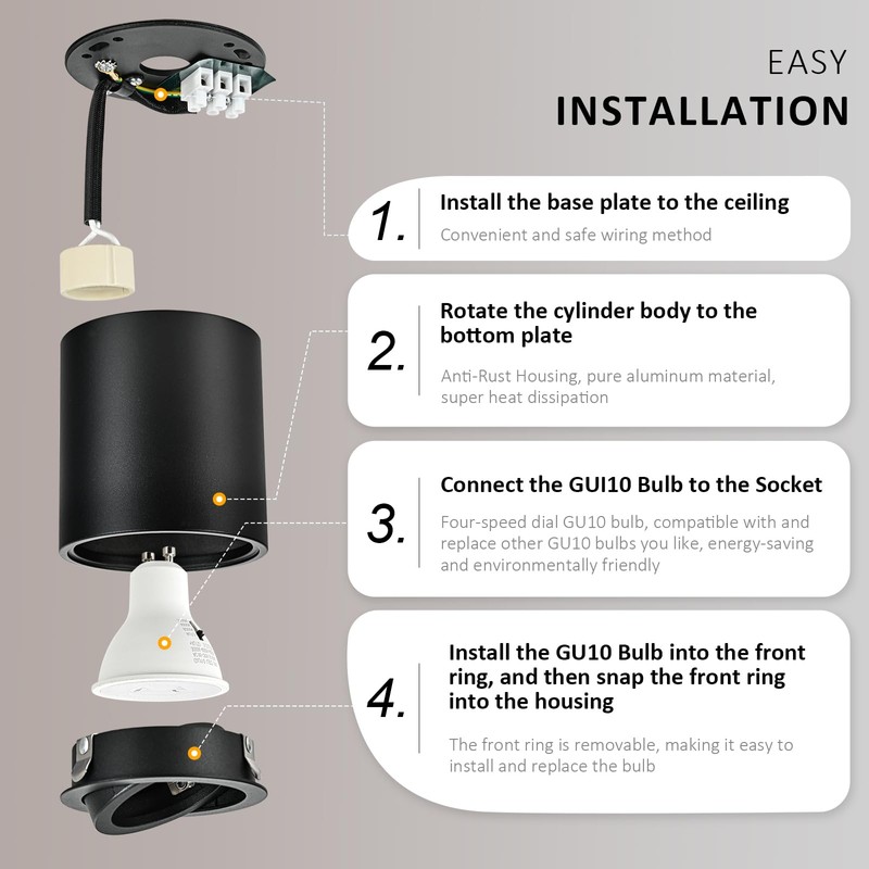 Gleonlux LED Ceiling Spotlight, Surface-Mounted Spotlight, Black, Dimmable, Swivelling with