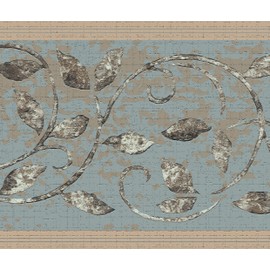 Dundee Deco DDAZBD9085 Peel and Stick Wallpaper Border - Damask Gold, Brown, Grey Scrolls, Leaves Wall Border Retro Design, 15 ft x 7 in (4.57m x 17.78cm), Self Adhesive