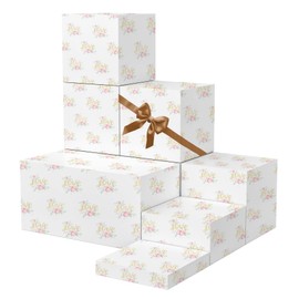 Framendino, 5 Pack Wedding Wrapping Paper and Ribbon Set Love Flower Wrapping Paper Pink Floral Gift Wrapper Folded Flat Gifts Wrap Papers 20x28 in