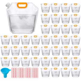 LECEHIVO 40 Pcs 1.3 Gallon Collapsible Water Storage Bag with Funnel and Stickers Leakproof Emergency Jug Container Clear Plastic Water Bladder Outdoor Flat Pouch for Hiking Sport Backpack Camping
