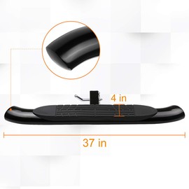 Fits 2" Receiver Universal 37" x 4" Black Steel Oval Curved Hitch Step Rear Bumper Guard for Trailer Pickup Truck