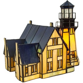 Bieye L10940 Southeast Lighthouse Tiffany Style Stained Glass Accent Table Lamp for Home Decor
