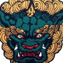 Zegin Fudog Lion Dog Patch Embroidered Applique Badge Iron On Sew On Emblem, Blue