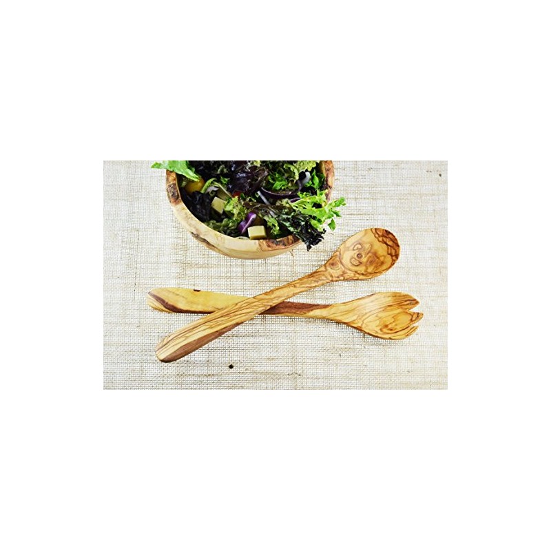 Olive Wood Salad Servers, Set of 2, Wood, Grain/Natural, 30