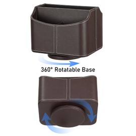 Esilihom Remote Control Holder, TV Remote Holder, PU Leather | 360 Degree Rotatable | 5 Compartments, Brown