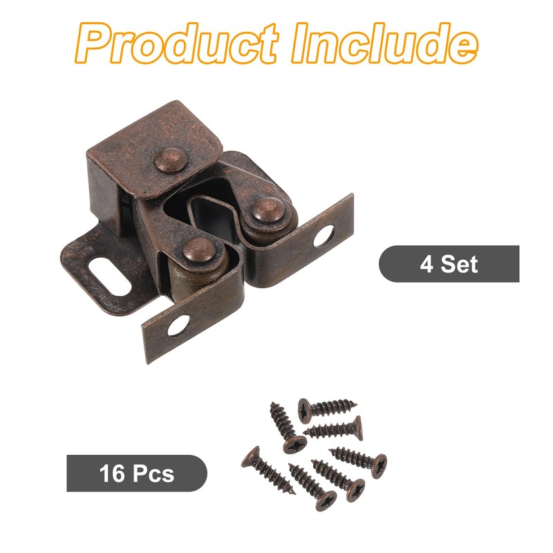 sourcing map 4Pcs Cabinet Latch Double Roller Catch, Lock Stop