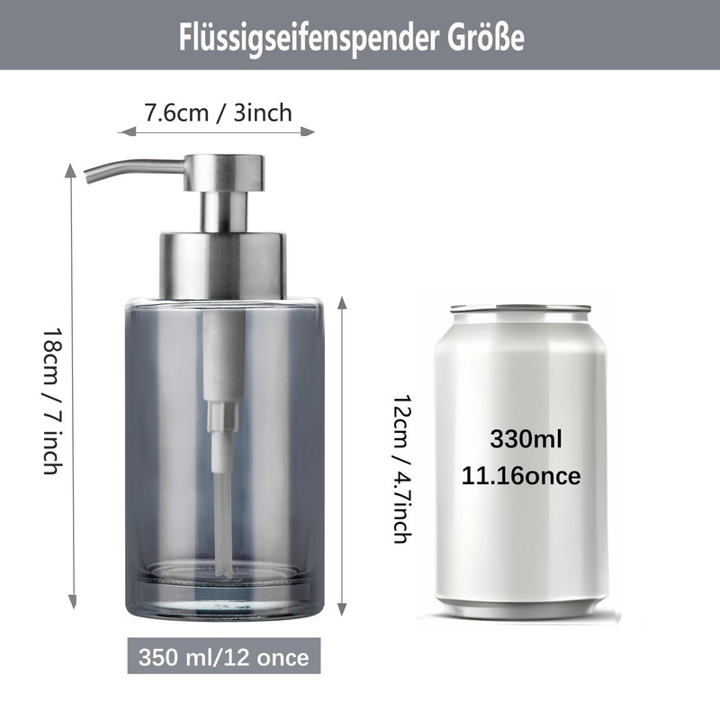 Enra Soap Dispenser, 12 oz Silver Bathroom Soap Dispenser, Stainless