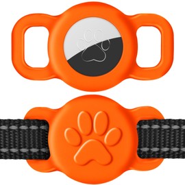 Dynmeow 1 Pack Airtag Cat Collar Holder, Stretchy Silicone Airtag Holder for Puppy Small Dog, Anti-Lost Dog Airtag Holder Compatible with 3/8 and 5/8 inch Wide Collar (Orange)