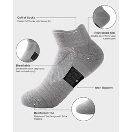 Vanturex Anti-Slip Running Socks 6 Pairs - Men's/Women's Athletic Cushioned Ankle Socks with Arch Support & Breathable Mesh for Gym/Outdoor (US, Alpha, Large, 10, Regular, Regular, 6-10, white)