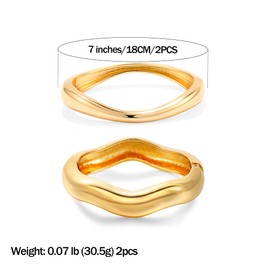 Gold Bangle Bracelets For Women Cuff Chunky Bracelet Twisted Cuff Simple Irregular Shaped Elegant Thick Hinge Opening Waves Glossy Streamline Fashion Accessories Decoration Trendy Gift