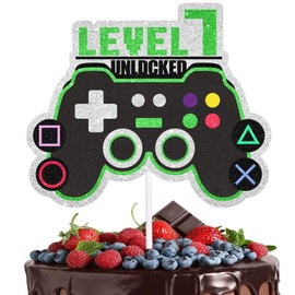 LIANGSS Decoración para tartas con mando de juego, tema de video juego de nivel 7, decoración desbloqueada, fiesta de cumpleaños y aniversario