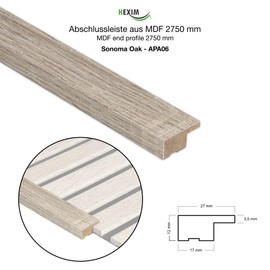 HEXIM End Strip, 137.5 x 2.7 cm, Suitable for Our Acoustic Panels, Flexible Slat Wall, Wood, MDF Wall Panels, Slat Cladding, Wall Cladding (1 End Strip Sonoma Oak - APAH06)