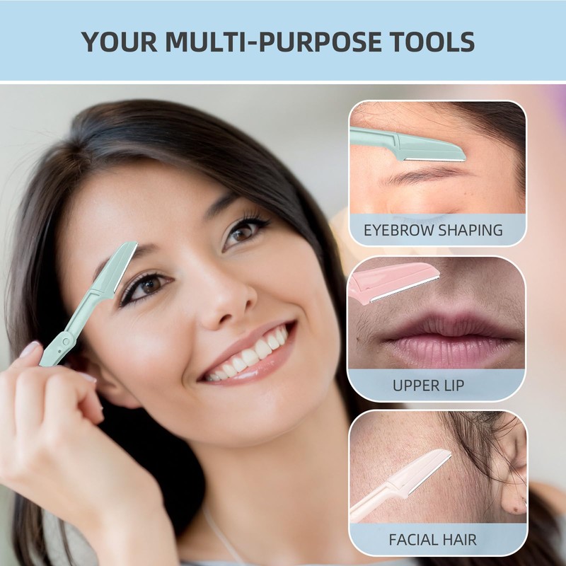 Dermaplane Razor for Women Face,6 pack Folding Eyebrow Razor Facial