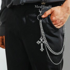 Unbranded Men's Cross Charm Jean Chain Punk Pants Cuban 22" Chain Hip Hop Style Accessory