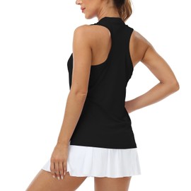 MoFiz Sleeveless Golf Polo Shirts V Neck Dry Fit Active Racerback for Running Collarless Tennis Shirts Black S