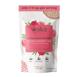 Waka Instant Green Tea Mix, Pomegranate Flavored - 100% Tea Leaves, No Additives, Unsweetened Sample/Travel Size Tea Powder - Easy Quick Hot and Iced Teas, Up to 20 Cups or 5 Quarts (.45oz)