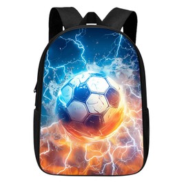 ALIFAFA Soccer School Backpack for Boys/Girls 17 Inch Black Boy Backpack,Cool Design Soccer Ball In Fire and Water Casual Daypack Sports Backpack Bookbags for Man Woman Teens Boys Girls