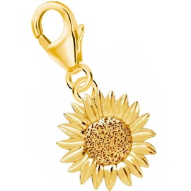 Sunflower Carabiner Charm Pendant for Charm Bracelet 925 Silver Gold-Plated, Sterling Silver Yellow Gold, No Gemstone