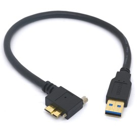 PIIHUSW Angled USB Micro b Locking Screw Cable USB A Male to Micro B with Dual Locking Screw Charging and Data Cord for HDD, Nikon D800 D800E 30cm (90 Degrees)