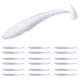 RUNCL ProBite Paddle Tail Swimbaits White Pearl, Soft Fishing Lures - Natural Oils, Ribbed Design, Paddle Tail, Hook Slot, Proven Colors - Bass Fishing Lures Baits 10 (3in, Pack of 30)