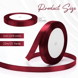 Wine Red Ribbon for Gift Wrapping Christmas Ribbon Burgundy Satin Ribbon for Flower Bouquet Dark Red Ribbon 3/8" X 25 Yards Thin Wine Ruby Silk Ribbon Fabric Ribbons for Crafts, Hair, Wedding, Sewing