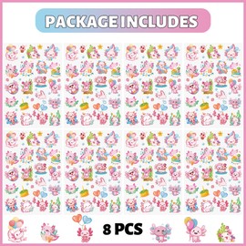 Axolotl Temporary Tattoos Stickers Kids - 8 Sheets Party Decorations Birthday Favors Supplies Decor Cute Pink Animals Axolotl Tattoo for Adults Girls Accessories Gifts Classroom Decor