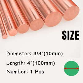 Tynulox 1Pcs Pure Copper Round Rod 3/8"(10mm) Dia 3.94" Length Bare Copper Cu Metal Rod for Metal Craft Hobbies