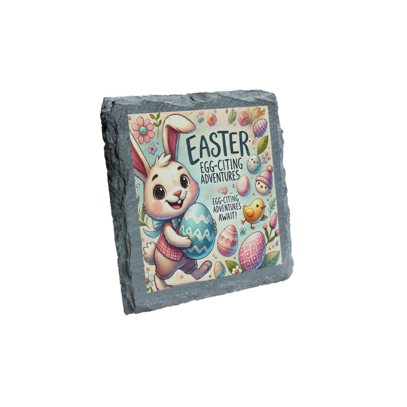 Easter Egg-citing Adventures Bunny and Eggs Slate Coaster (slco-kf25-easterawaitshg)