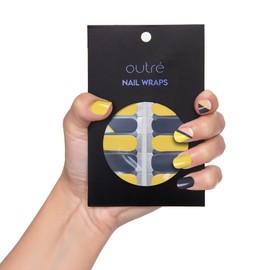 Outré Nail Wraps Kit – Professional Kit with Nail Polish Strips, Cuticle Pusher, Mini Nail File – Easy and Fast Application – Long-Lasting Nail Polish Wraps – Modern Pop Nail Wraps for Women (Grey/Yellow Colorblock)