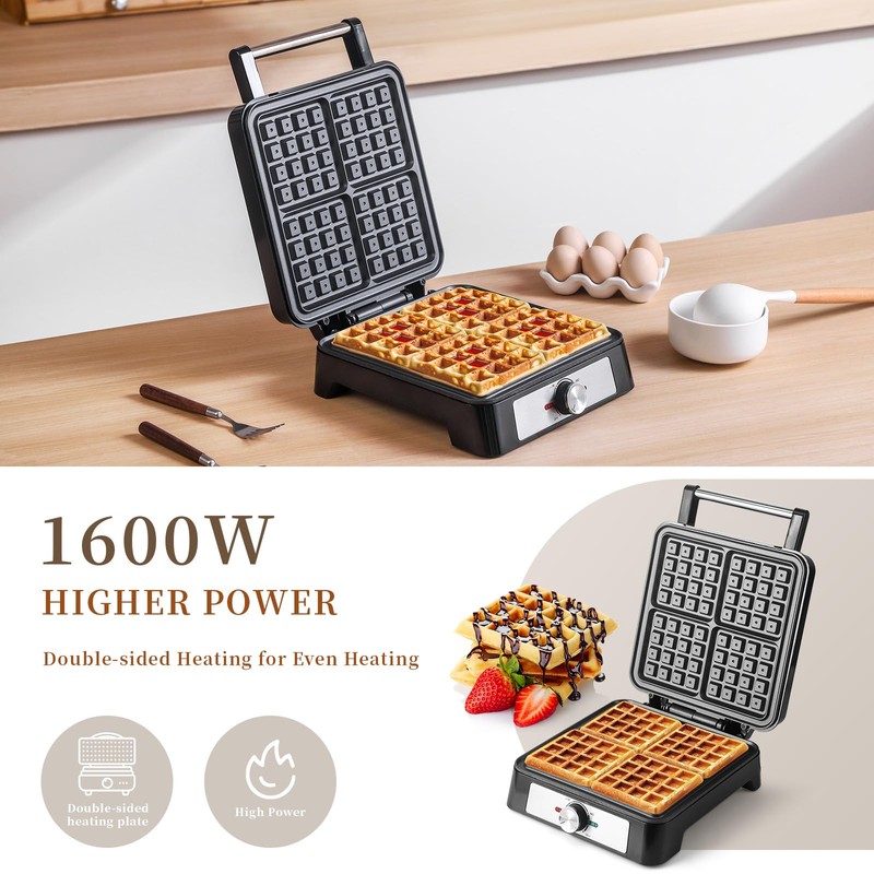 UVFAST Waffles Maker Waffle Iron, 4 Belgian Square Waffle Maker,