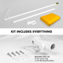 UD_G128 Combo Pack: 5 Ft Tangle Free Aluminum Spinning Flagpole (White) & Solid Golden Yellow Color Flag 2x3 Ft, LiteWeave Pro S