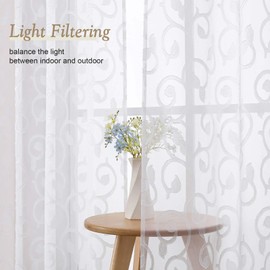 OWENIE Furman White Pinch Pleated Sheer Curtains 96 Inches Long for Bedroom Living Room, Modern Jacquard Light Filtering Window Curtains, Soft Semi Sheer Window Treatments, White, Each 60x96 Inch