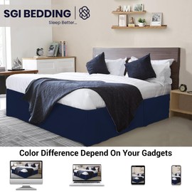 SGI bedding 18 Inch Drop Bed Skirt Queen Size with Platform to Stay in Place Elegant Pleated Design with Split Corners Wrinkle Resistant Fabric for Modern and Stylish Look - Navy Blue