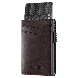 VULKIT Credit Card Holder Leather Card Wallet RFID Blocking Automatic Pop Up Business Card Case for Cards & Notes