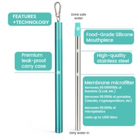 Sursip Water Filter Straw Reusable Stainless Steel Portable Outdoor Emergency Survival Gear for Camping & Hiking Travel Personal Water Purifier Filter Straw(1 Pack)