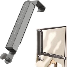 YTKJ Folding Clothes Drying Rack, Over The Door Hanger, All Metal Laundry Rack with Retractable Rod with 6 Groves, Towel Rack Organization, Space Saving Portable Hanging Hooks (Space Grey, 1 Piece)