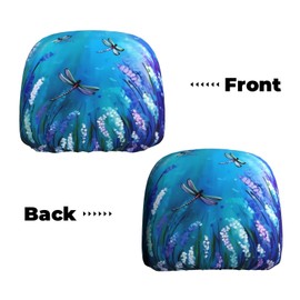 DITXIT Purple Flowers and Cute Dragonfly Universal Car Headrest Cover Soft Car Seat Head Rest Cover Accessories Protector Fabric Head Rest Coverings for SUV Cars Truck Auto - Set of 2