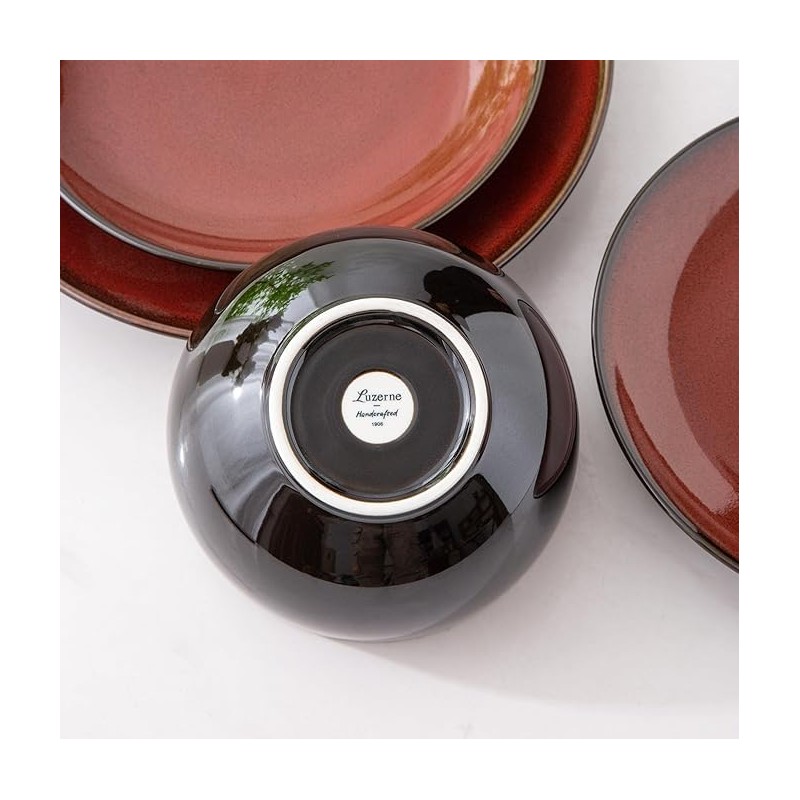 LeRatio Ceramic Dinnerware Sets for 6,Stoneware Plates and Bowls Sets,Handmade