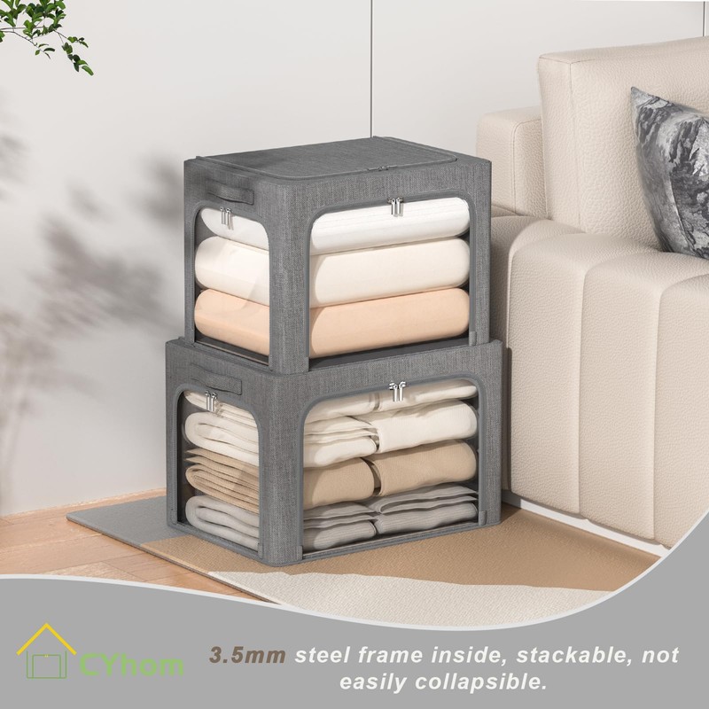 3Pack Stackable Foldable Storage Bin - Metal Frame Storage Box