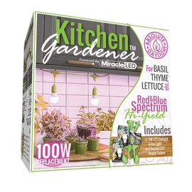 Miracle LED Kitchen Gardener 2-Socket LED Grow Light Bulb Kit with Red & Blue Spectrum Hi-Yield Absolute Daylight Bulbs Replacing 100W and 3' Fixture