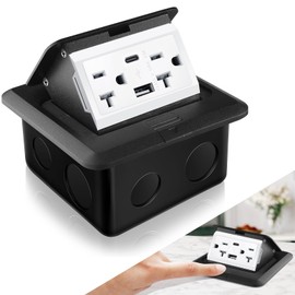 Hoolerry Pop up Floor Outlet Floor Kit Waterproof Electrical Outlet Cover Box with 4.8A USB A & Type C Charge and 20 Amp Tamper Resistant Outlet Receptacle Box for Countertop Office Home (Black)