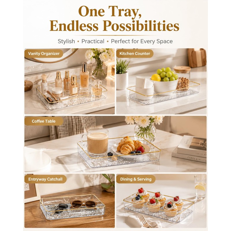 Clear Acrylic Tray, 6 Pack Acrylic Serving Trays Deep Serving