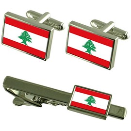 Lebanon Flag Cufflinks Ties Matching Same Fabric Box Set