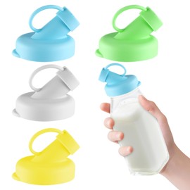 Travone Silicone Milk Bottle Dispenser Caps 4 Pack 48mm Diameter Bottle Caps Fit Stanpac & Libbey &Stock Your Home &The Dairy Shoppe Replacement Lids Reusable Pour Spout Lids for Dairy Containers