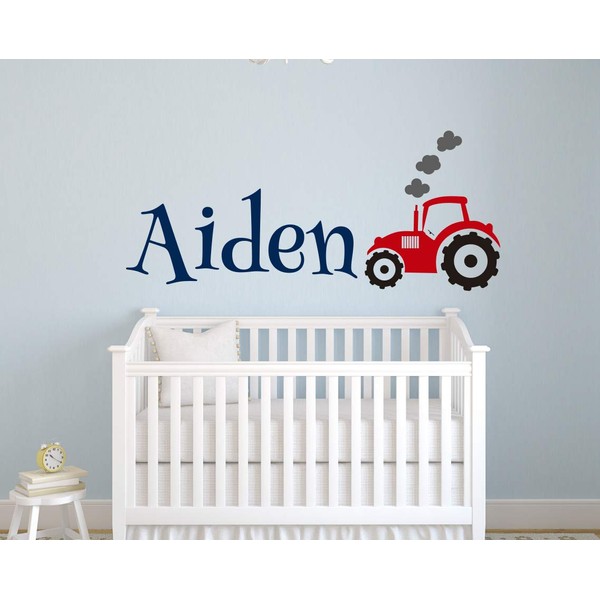 Tractor Name Wall Decal - Tractor Wall Decal - Custom Name Decal - Nursery Wall Decal - Baby Boy Room Decor Vinyl Wall Decal (44"W x 16"H)