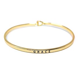 by you Inspirational Grace Message Engraved Thin Cuff Bangle Hook Bracelet (Grace-Gold, Brass)