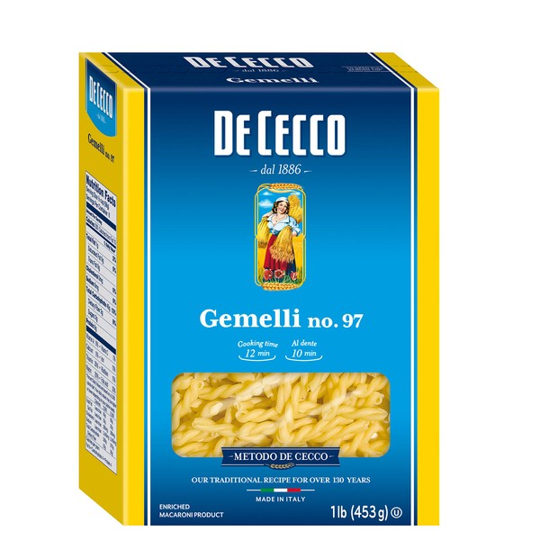 De Cecco Semolina Pasta, Gemelli No.97, 1 Pound (Pack of 5)
