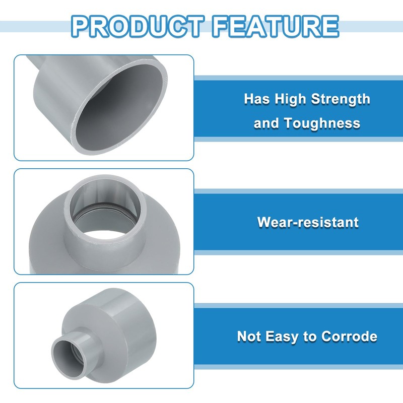 uxcell 3 Pcs UPVC Reducer Pipe Fitting, 1-1/2"x3/4" PVC Straight